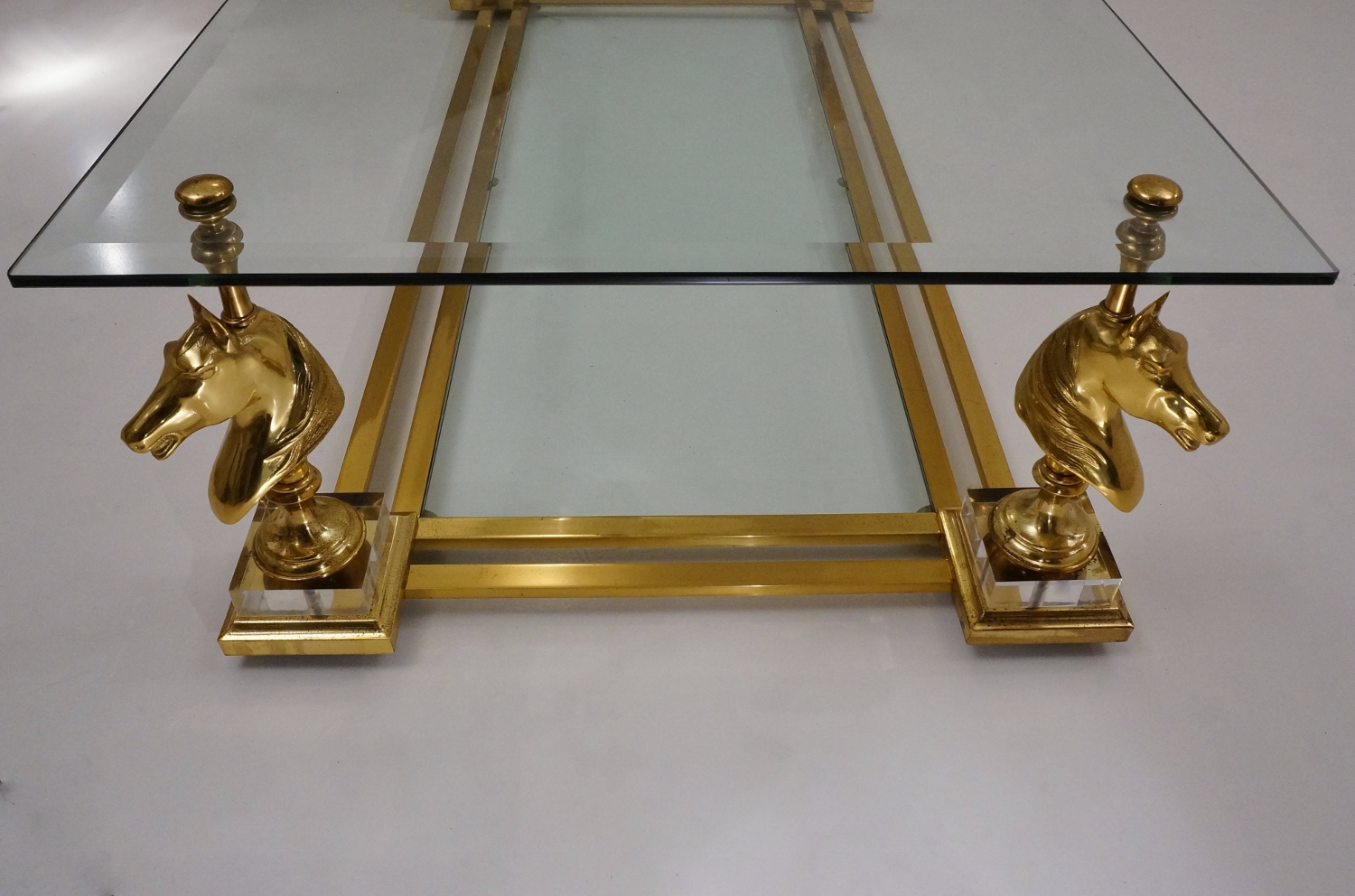 Maison Charles cheval coffee table, brass & Lucite, 1970`s ca